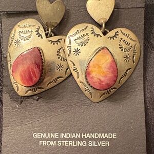 Handmade Heart Earrings with Red and silver Accents